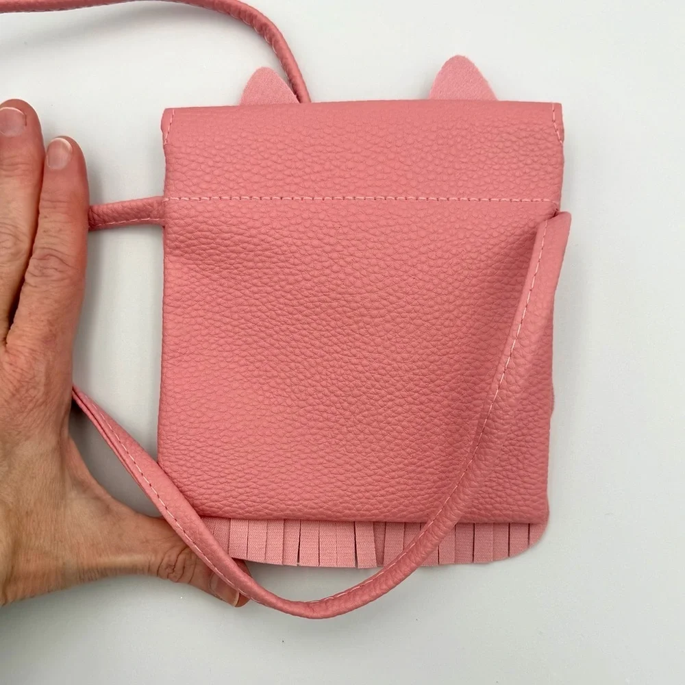 Charming Pink Fringe Cat Ear Kids Shoulder Purse 👛